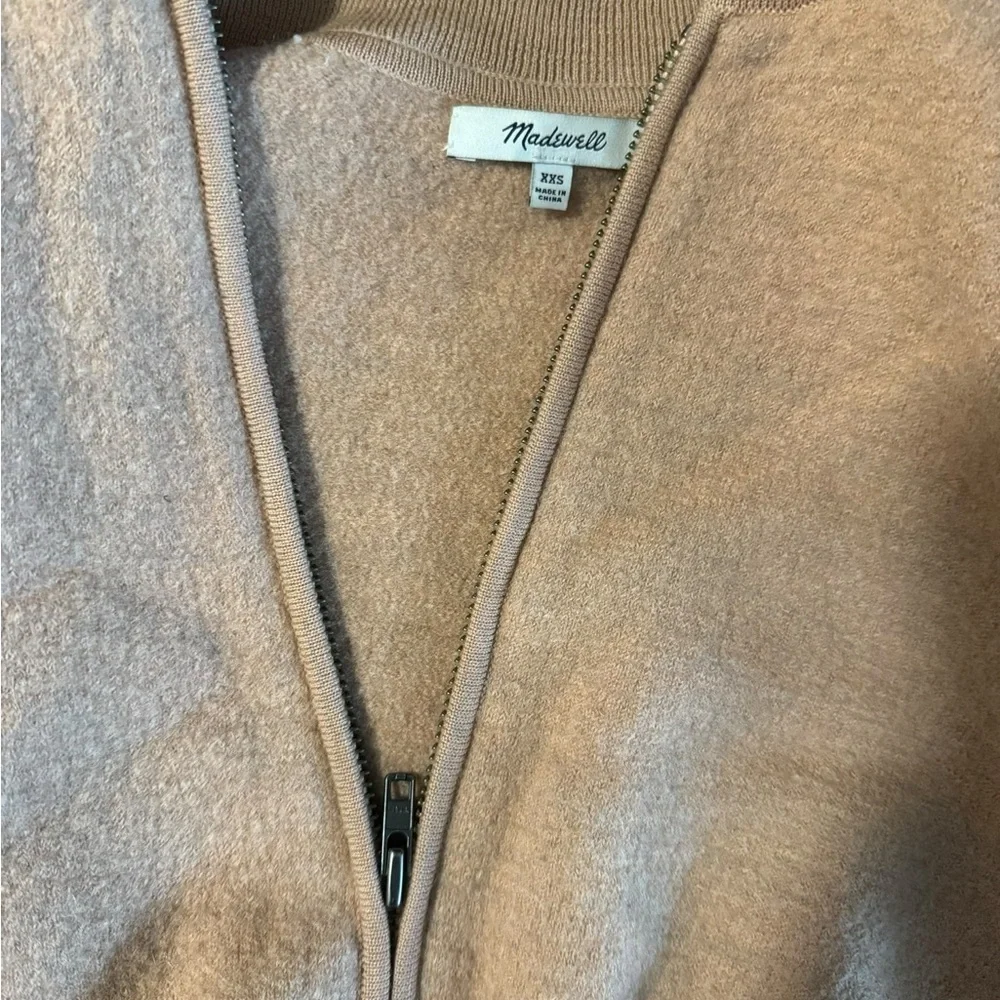 Madewell Women's XXS Merino Wool Long Sleeve Full Zip Jacket Peach Beige Preppy